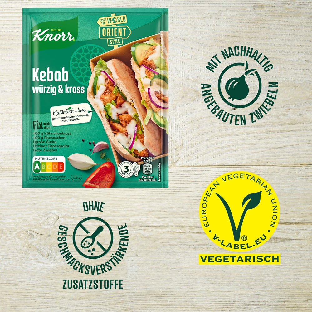 Knorr Fix Kebab für ein würzig und krosses Hähnchen Gericht ohne geschmacksverstärkende Zusatzstoffe 3 Portionen