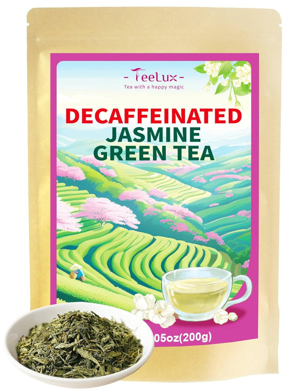 Ceai verde premium Teelux vrac 200 g din China, vegan, răcoritor, bogat în antioxidanți, ceai verde natural pur, frunze de ceai vrac