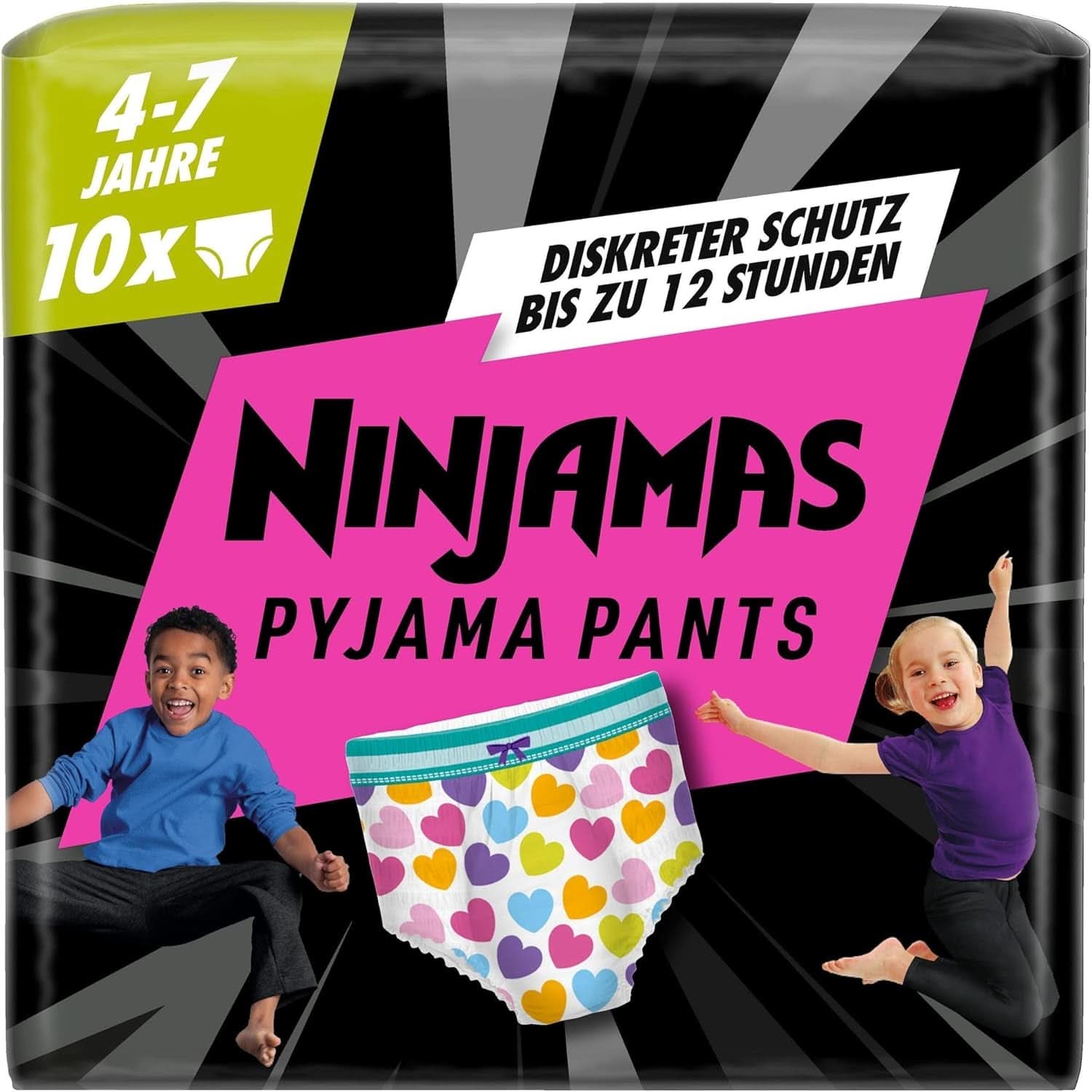 Pantaloni pijama Hearts, 10 Pantaloni de noapte absorbanți, 7 ani, 17Kg-30Kg Mama si Copilul Naty Shop