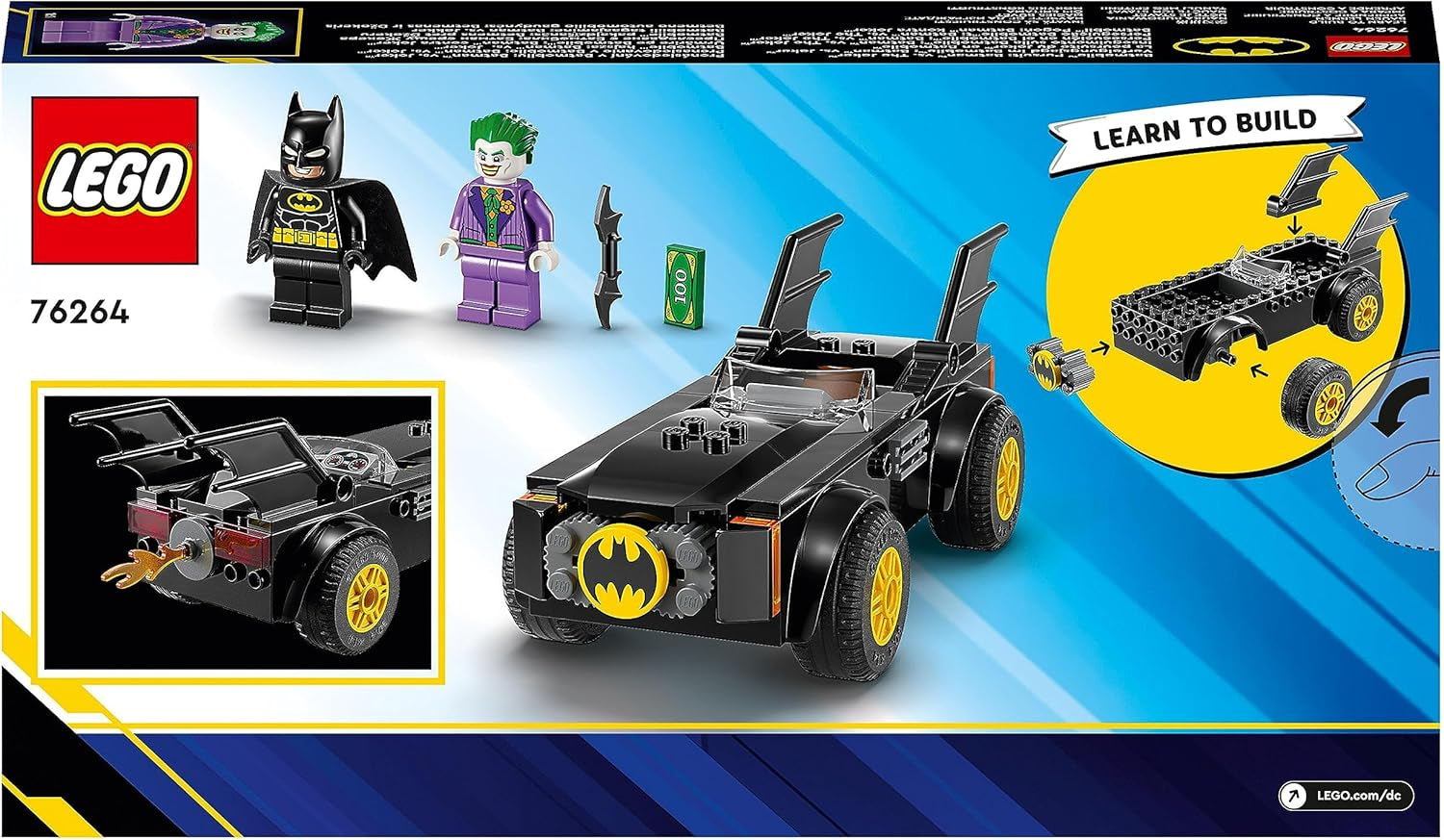 LEGO 76264 DC Chase in Batmobil: Batman Vs. Joker set de mașini de jucărie, Set de pornire pentru supereroi cu 2 minifigurine, Jucărie pentru copii preșcolari, băieți, fete cu vârsta peste 4 ani, Rapid de asamblat Seturi de constructie Besuche den LEGO-Store