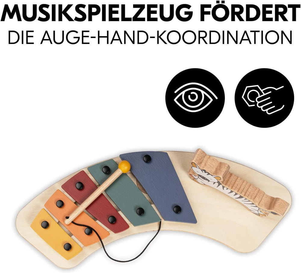 hauck Play Music, Zebra - Xilofon joc muzical de la 12 luni Compatibil cu placa de joc Play Tray pentru Alpha+, Beta+ și Arketa scaun înalt din lemn, jucărie din lemn pentru copii Promovează coordonarea ochi-mână Jucarii Bebe Naty Shop