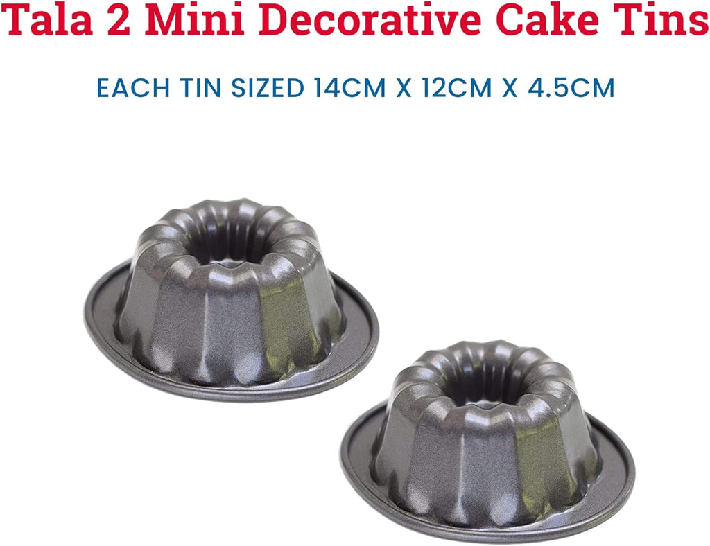 Tala Mini-Kuchenformen, Dekorativ, Antihaftend, Gugelhupf-Form, Gleichmäßige Hitzeverteilung, Gerillte Form, Karbonstahl, Breite, Flache Griffe, Spülmaschinen Und Gefrierschrankfest, 2 Stück Matrite si tavi pentru copt Naty Shop