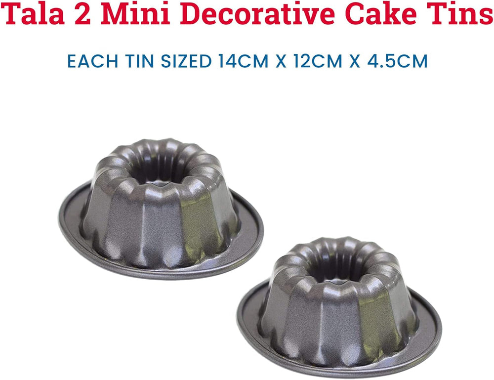 Tala Mini-Kuchenformen, Dekorativ, Antihaftend, Gugelhupf-Form, Gleichmäßige Hitzeverteilung, Gerillte Form, Karbonstahl, Breite, Flache Griffe, Spülmaschinen Und Gefrierschrankfest, 2 Stück Matrite si tavi pentru copt Naty Shop