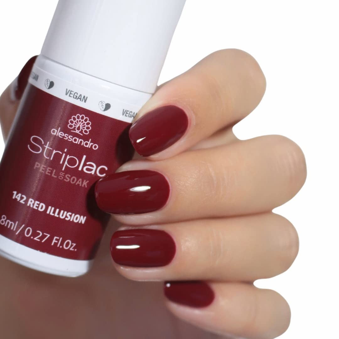 Oja UV alessandro Striplac Red Ilusion – Delicată și de lungă durată – Îndepărtare ușoară datorită tehnologiei de îndepărtare peel-off – Vegană și cruelty-free – 8 ml