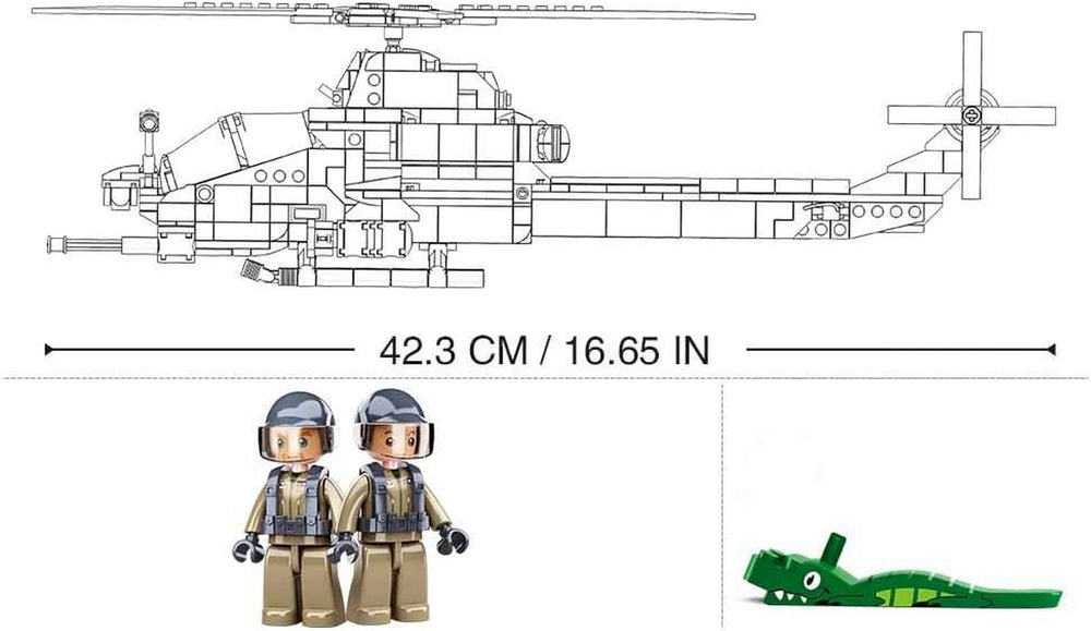 Kampfhelikopter IV (482 Teile) [M38-B0838], Spielset, Klemmbausteine, Soldaten, mit Spielfigur, Army, bunt, Sluban Klemmbausteine SL95708