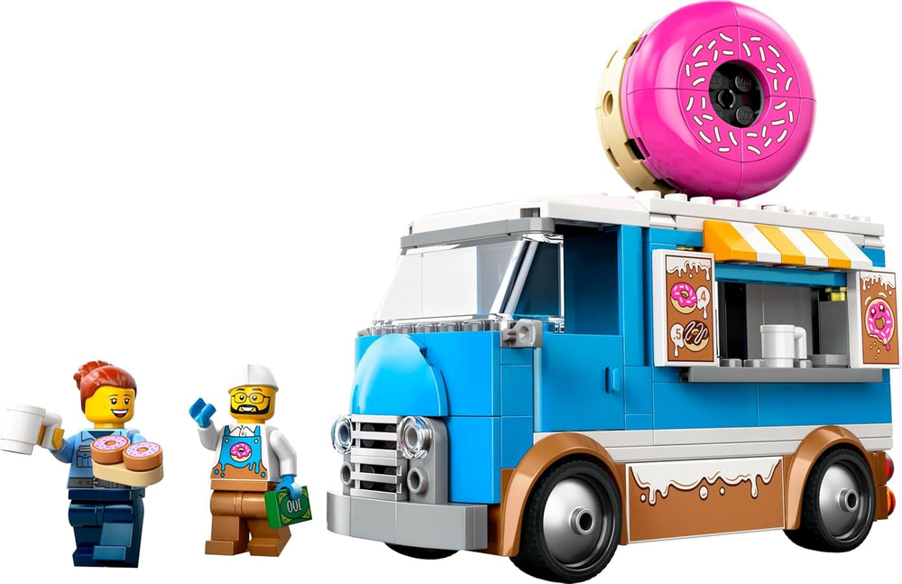 LEGO City Donut Truck - Camion de mâncare de jucărie cu 2 minifigurine de poliție - Jucărie de construcție pentru băieți și fete cu vârsta peste 5 ani - Idee de cadou pentru ziua de naștere și sărbători 60452 Seturi de constructie Besuche den LEGO-Store