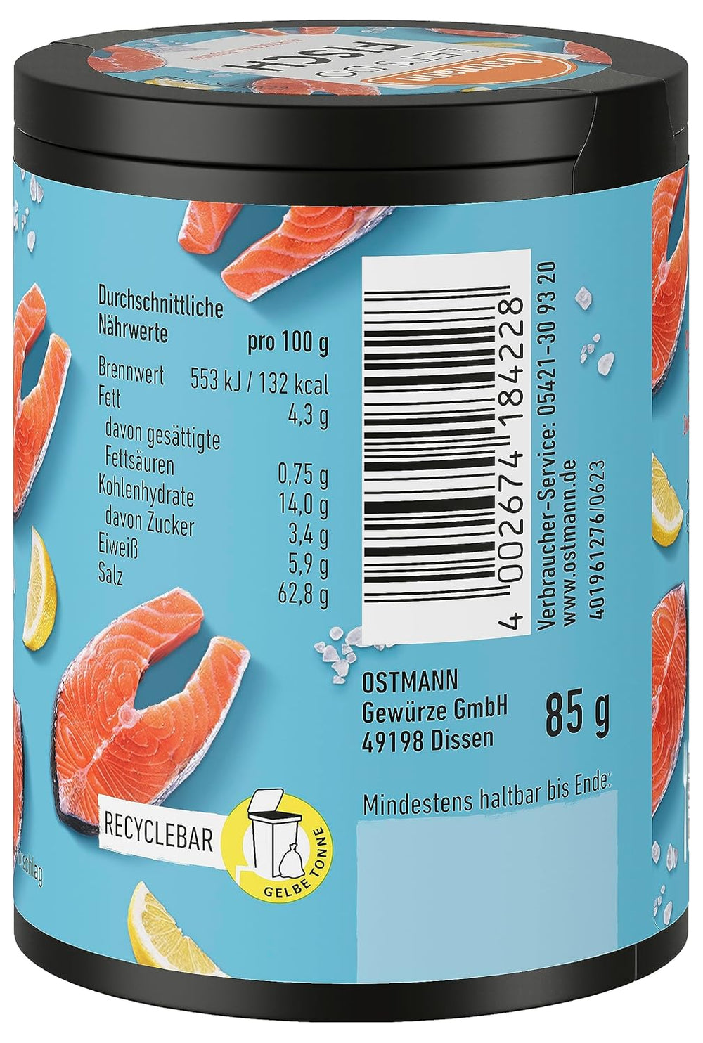 Ostmann Gewürze - Let's Do Fisch Allrounder | Gewürzsalz für Bratfisch, Flammlachs und Meeresfrüchte | Würziger Allrounder mit Senf, Zitrone und Dill | 85 g in recyclebarer Metalldose