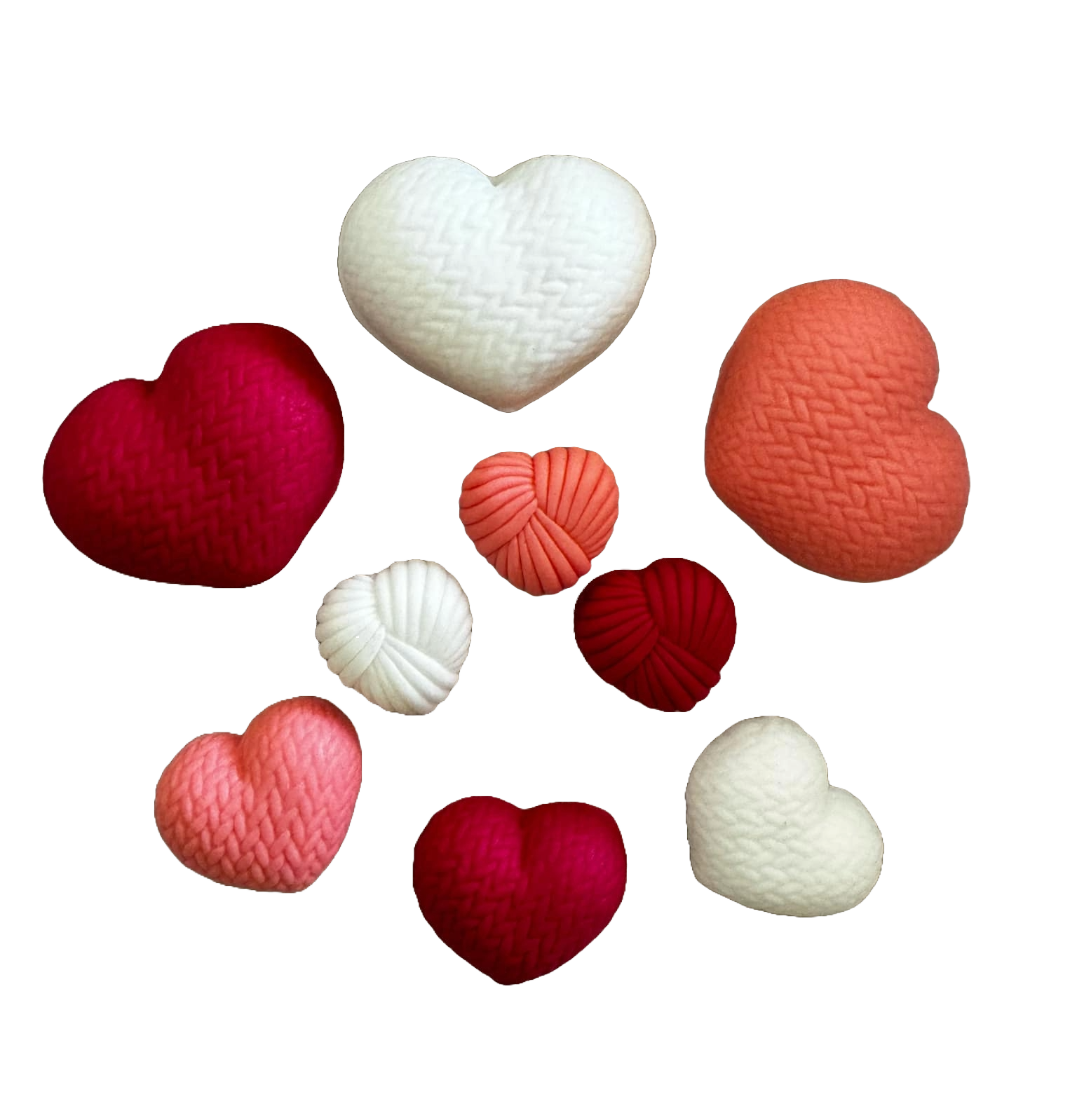 Set 9 decoratiuni comestibile din zahar, Inimi crosetate Decoratiuni din Pasta de Zahar Naty Shop