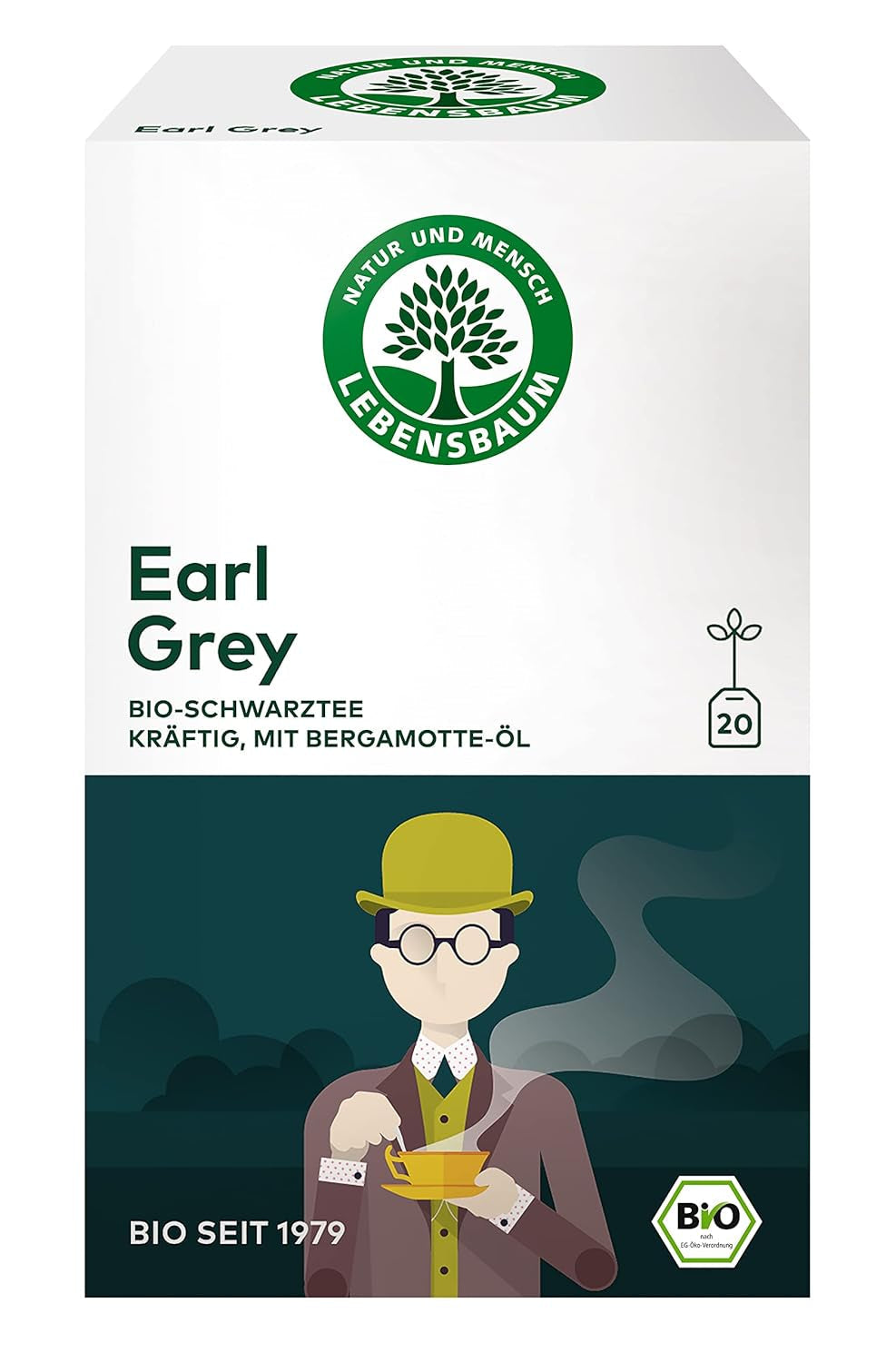 LEBENSBAUM Ceai Earl Grey, ceai organic cu gust puternic, pliculețe de ceai negru, 100 % natural, 20 pliculețe de ceai à 2 g
