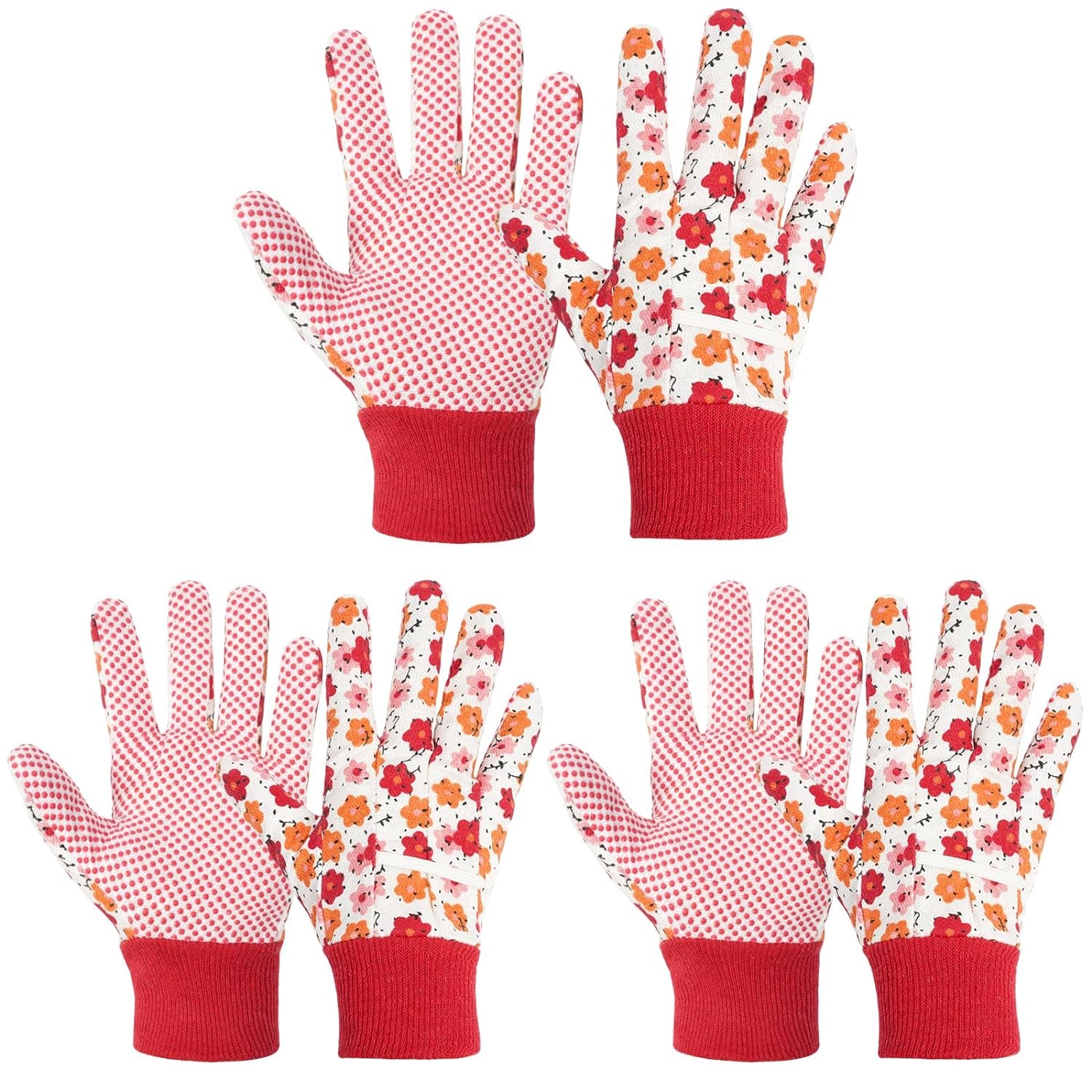 Handschuhe Für Garten, 2Er Set Gartenhandschuhe, Antirutschbeschichtung Arbeitshandschuhe, Einheitsgröße Arbeitshandschuhe Mit Pvc-Punkten Und Reißfester Canvas-Stulpe Zum Pflanz & Gartenarbeit