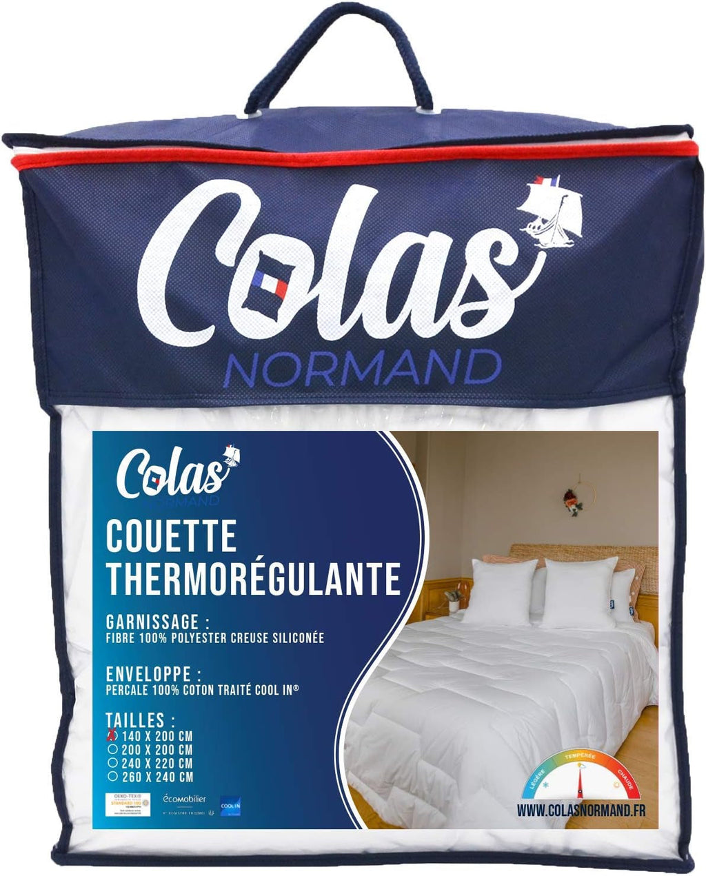 COLAS NORMAND Plapumă termoregulatoare, Cool In, Temperat, 140 X 200 Cm, Transpirație, Ventilație optimă, 100% percale, Fresh Feel, Franceză, 53130255, Alb Plapumi si pilote Naty Shop Alb 140X200 Cm