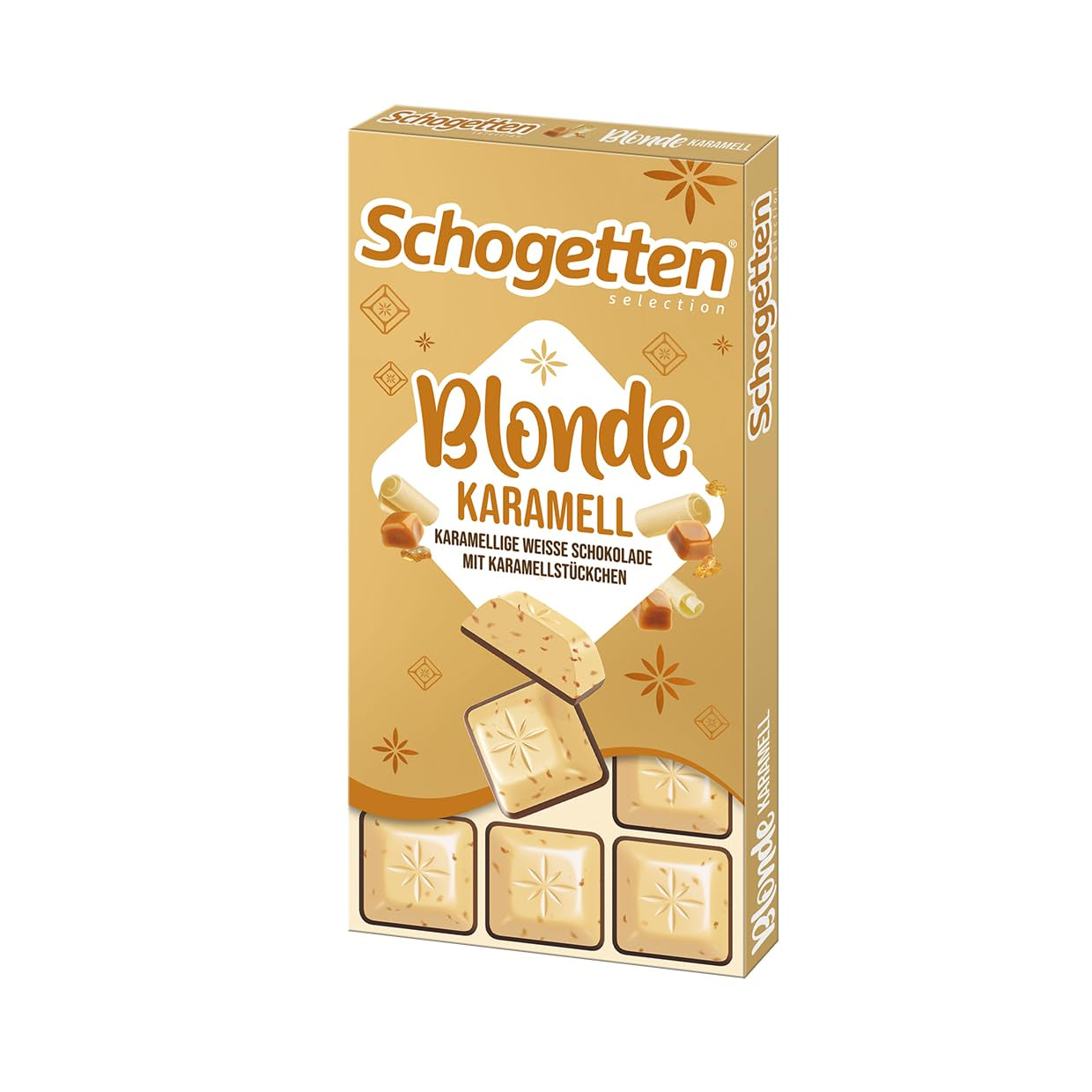 Schogetten Blonde Caramel | Caramel cu ciocolată albă și bucăți de caramel | Tabletă de ciocolată 100g | Porționat convenabil