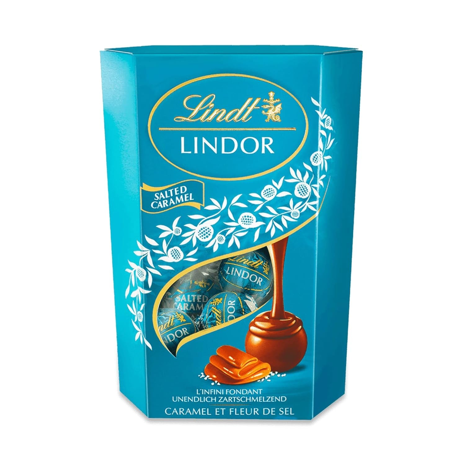 Lindt Chocolate | LINDOR Cornet Caramel Sărat | 500g | 38 Bile de Ciocolată cu Lapte cu Umplutură de Caramel Sărat | Cadou de Ciocolată