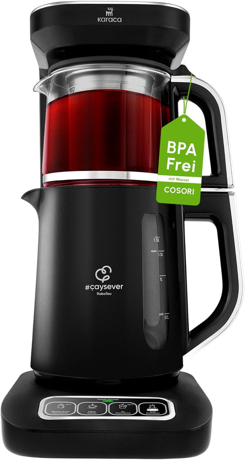 Karaca Caysever Robotea Pro Aparat de ceai automat vorbitor 4 în 1 cu filtru, încălzitor de terci și aparat de ceai la ibric, 2500 W, ceainic turcesc gri spațial