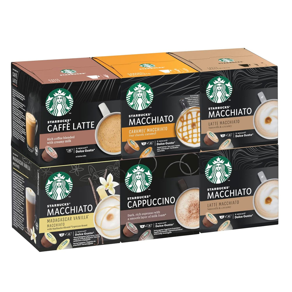 STARBUCKS Probierset, White Cup Variety Pack by Nescafé Dolce Gusto Kaffeekapseln & Vanilla Macchiato by Nescafé Dolce Gusto Kaffeekapseln 6 x 12 (72 Kapseln, 36 Portionen)
