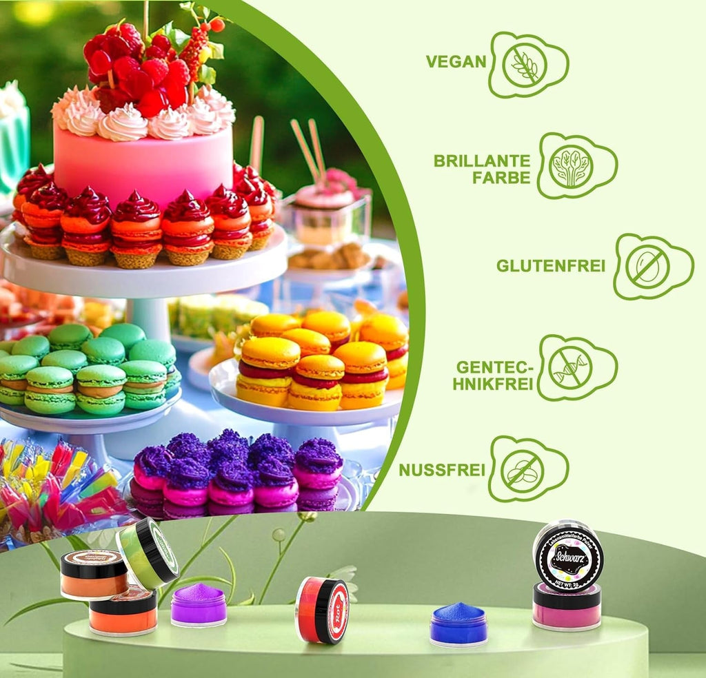 Colorant alimentar pudră - 24 coloranți alimentari foarte concentrați, coloranți alimentari vibranți pentru prăjituri, macaroane, fondant, gătit, glazură, cremă de unt, fursecuri - 2 g (fiecare)