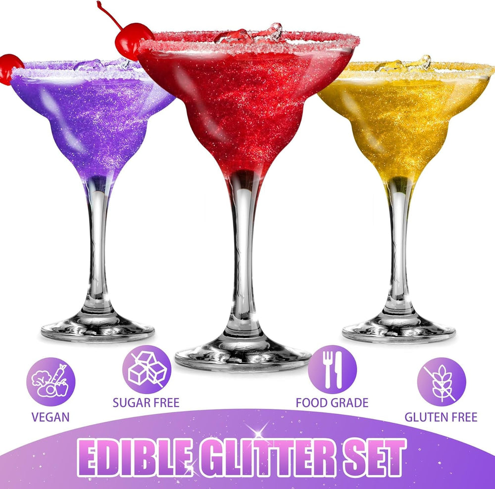Set de sclipici comestibil - 4 culori pudră de sclipici comestibilă multicoloră, praf de sclipici pentru prăjituri, băuturi, alimente - pudră de sclipici metalică, colorant alimentar pentru cocktailuri, vin, fondant