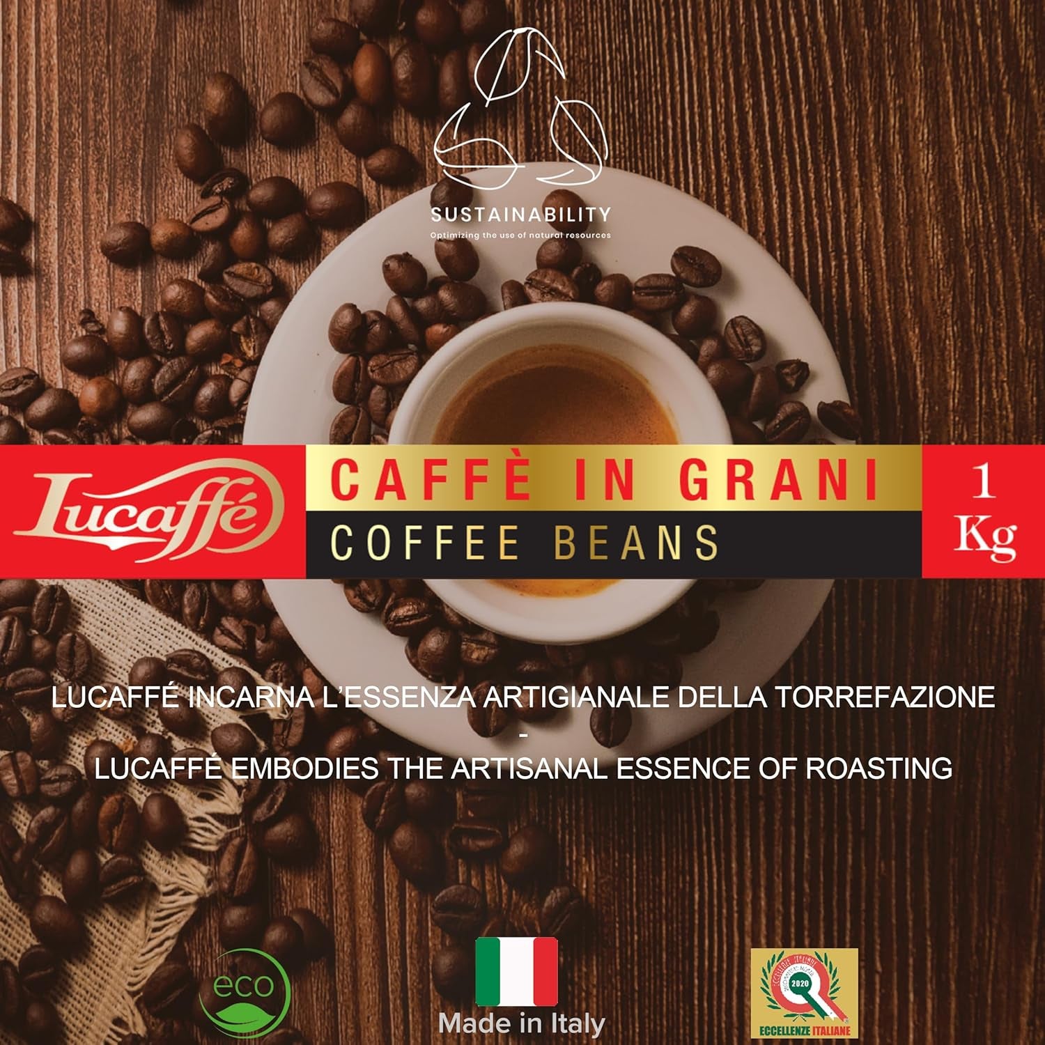 Lucaffé - Kaffeebohnen Mamma Lucia, 1 kg | Kaffee aus ganzen Bohnen für cremigen Espresso | Helle Röstung | intensiver und cremiger Geschmack