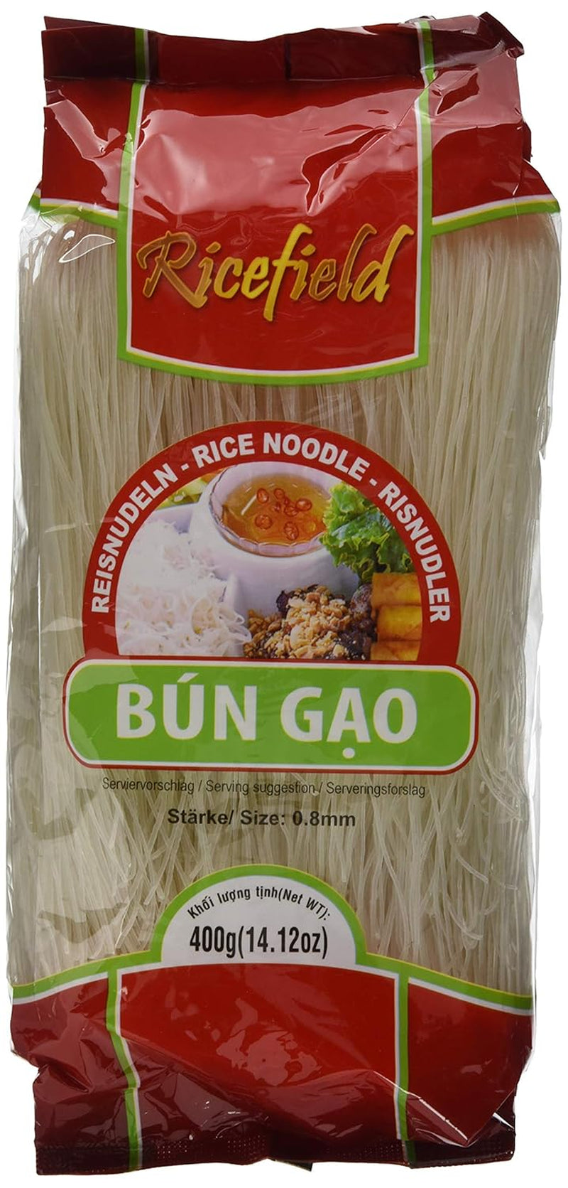 Tăiței de orez Ricefield, vermicelli, 0,8 mm, Bun Gao, pachet de 6 (6 x 400 g)