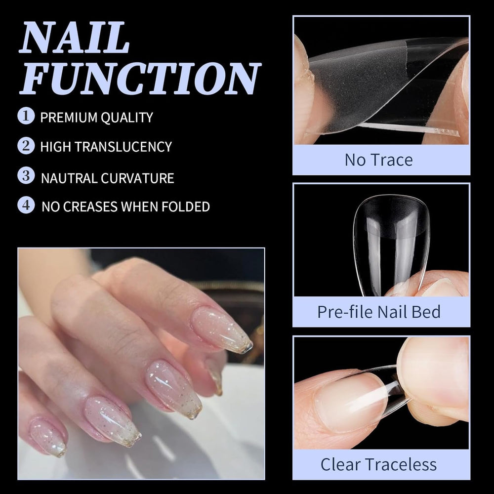 Unghii artificiale scurte, 500 bucăți gel moale acoperire completă vârfuri de unghii pentru unghii cu gel 12 mărimi vârfuri de unghii pre-lustruite pentru unghii cu gel, unghii artificiale scurte sicriu pentru extensii de unghii cu cutie