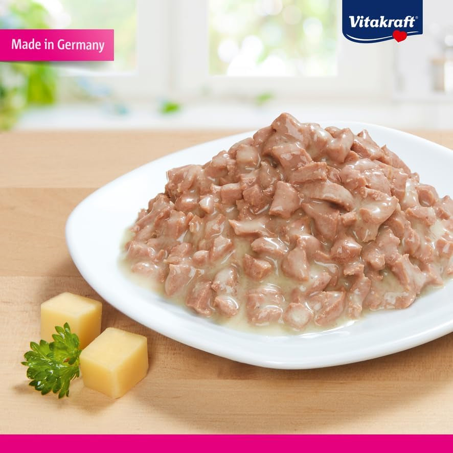 Vitakraft Poésie Création, hrană umedă pentru pisici, hrană umedă pentru pisici în sos, cu curcan în sos de brânză, pachet multiplu, fără zahăr adăugat sau cereale (15 x 85g)