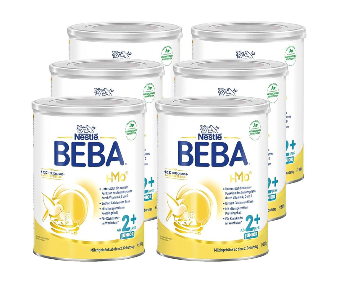 Băutură cu lapte BEBA Junior 2+ de la a 2-a aniversare, mâncare pentru copii cu HMO 2'-FL, numai lactoză, fără ulei de palmier, pachet 6 (6 x 800 g) Mama si Copilul Naty Shop