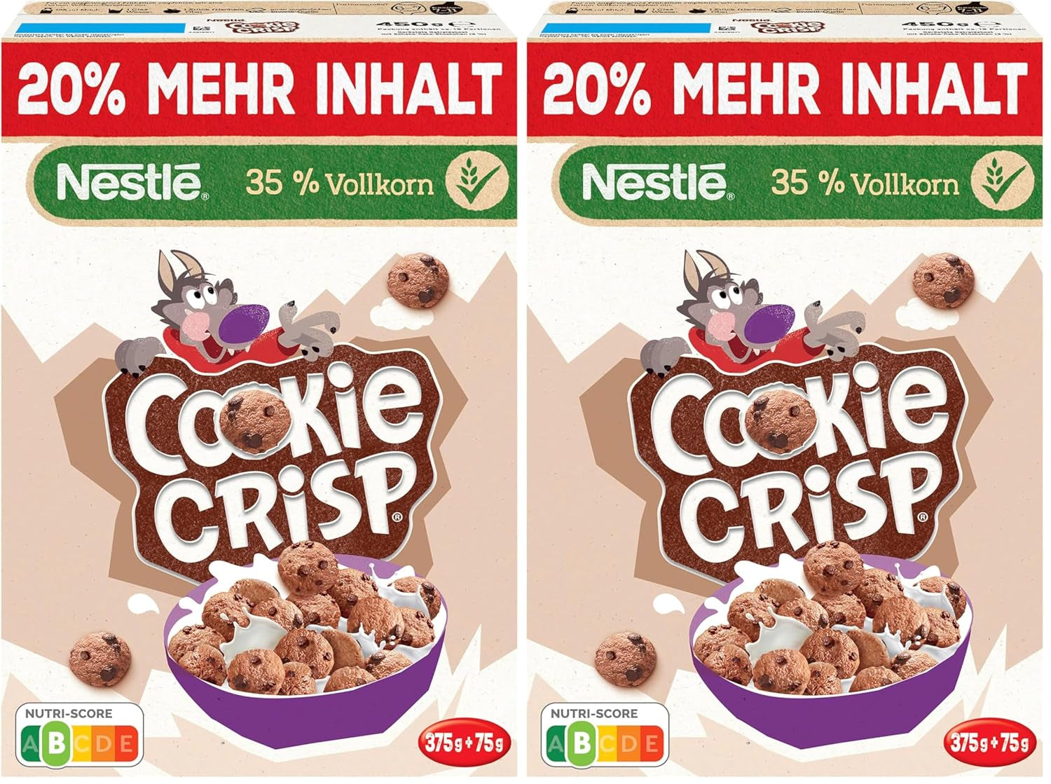 Nestlé Cookie Crisp (+20%), cereale cu cereale integrale sub formă de biscuiți pentru micul dejun pentru copii, pachet de 1 (1x450g)