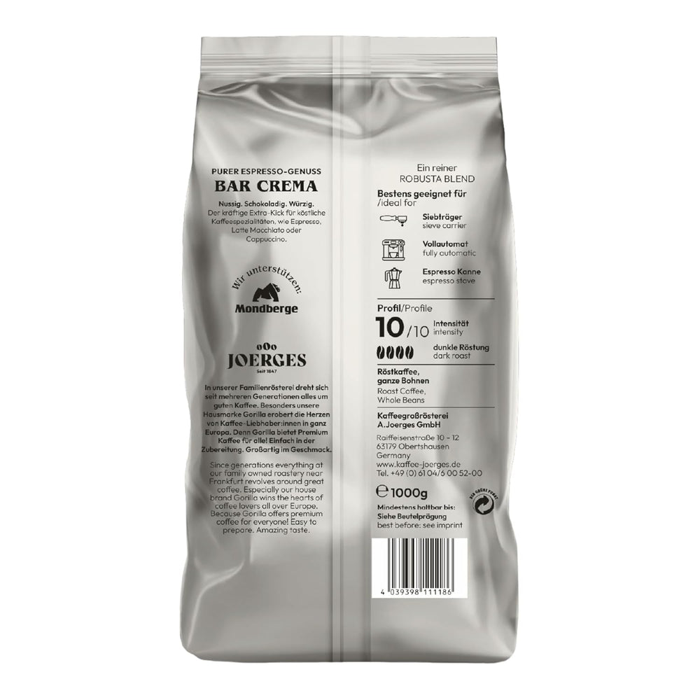 Boabe de cafea Gorilla Espresso Bar Crema - 12 pachete a câte 1000g fiecare
