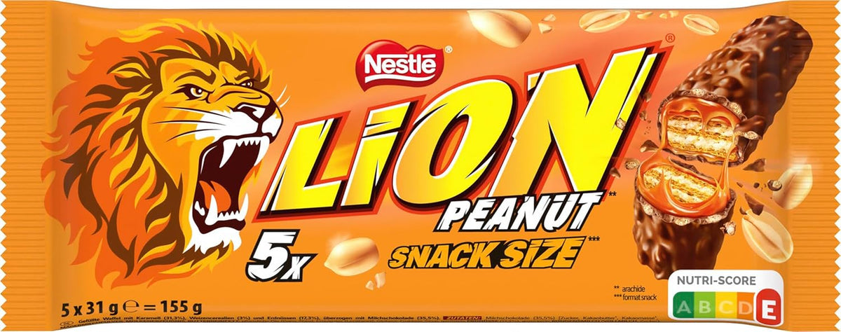 Baton de ciocolată cu arahide acoperit cu ciocolată cu lapte, umplutură delicioasă de caramel, arahide și napolitană crocantă, pachet vrac de bomboane, 1 pachet (5 x 31g)