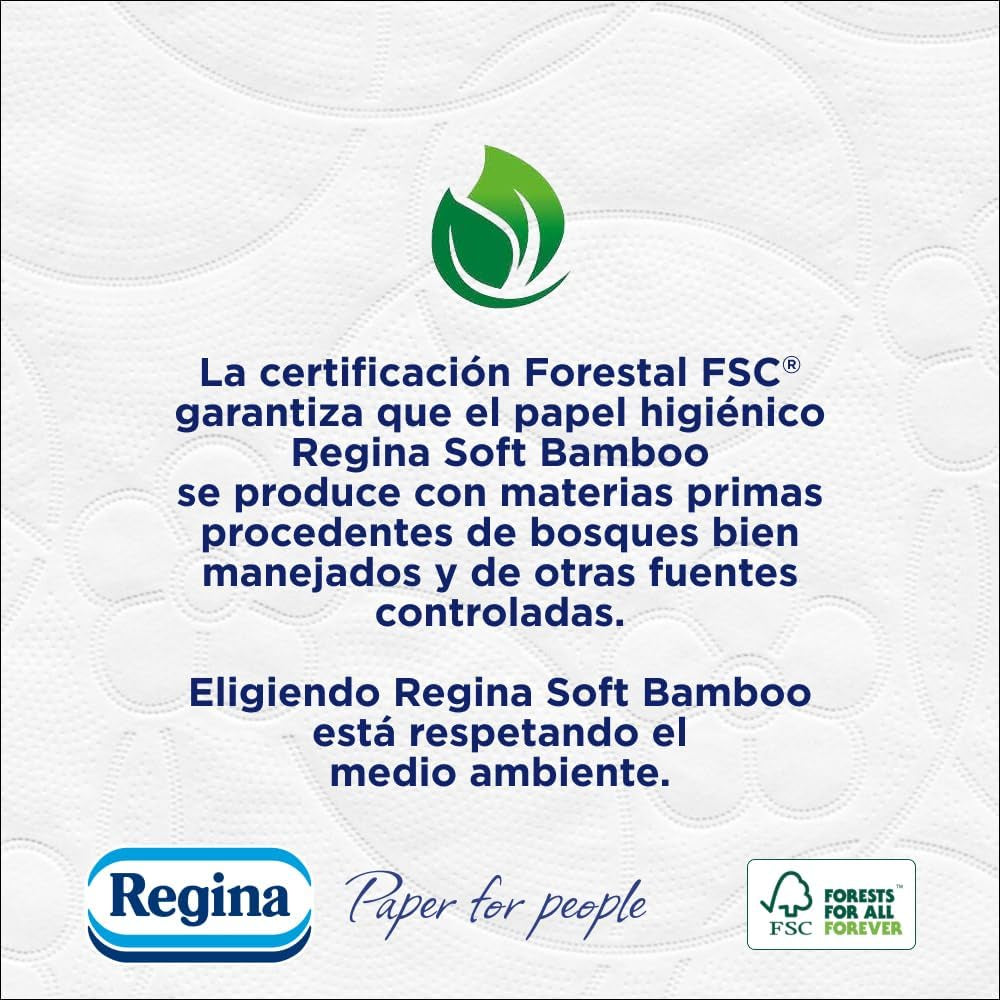 Hârtie igienică Regina Soft din bambus, 40 role, 3 straturi, 160 coli, Moliciune naturală pentru pielea ta, Hârtie igienică din fibre de bambus, Ambalaje din hârtie, Certificată Fsc
