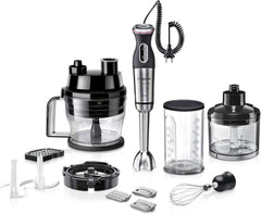 Bosch Stabmixer Ergomaster Serie 6 MSM6M810, Einhändig Bedienbar, 10 Jahre Motorgarantie, Edelstahl-Klingen, Verschleißfreie Keramik-Kupplung, Luftkühlung, Quattroblade, Mixbecher, 1200 W, Edelstahl Bucatarie Naty Shop 7-In-1, 1000 Watt