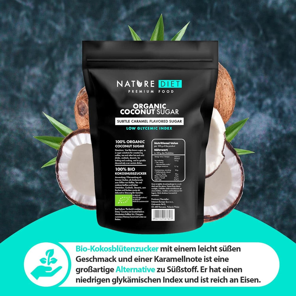 Zahăr organic din nucă de cocos, aroma de caramel, 1,5 Kg Indulcitori Naty Shop