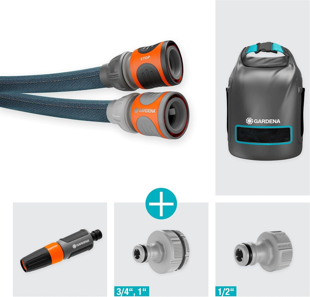 Gardena Liano Xtreme 1/2 inch, Set 15m + Geantă: Furtun de grădină extrem de robust din material textil cu geantă, cu furtun interior din PVC, ușor, rezistent la intemperii (18468-20)