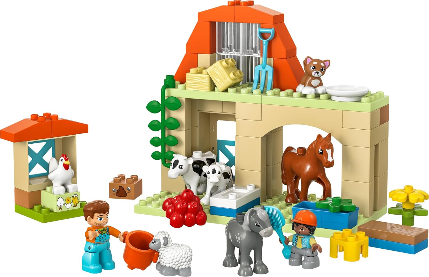 LEGO DUPLO Town Tierpflege auf dem Bauernhof - Spielzeug für Kinder - Montessori Spielzeug -Bauernhof mit Tierfiguren - Pferd, Kuh und Huhn - Lernspielzeug für Mädchen und Jungen ab 2 Jahren - 10416