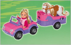 Simba 105737460 - Evi Love Evi Horse Trailer, cu jeep roz, pandantiv violet pentru cal și ponei, păpușă de îmbrăcat, 12 cm, pentru copii de la 3 ani în sus Papusi Naty Shop