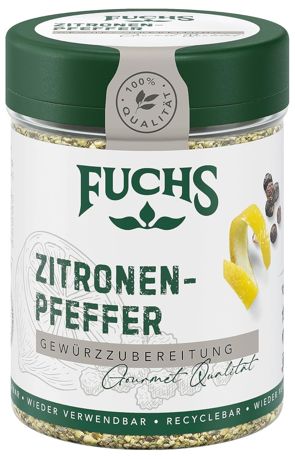 Fuchs Gewürze - Zitronenpfeffer Gewürz - Gewürrzubereitung für Lachs, Zander und Kabeljau - natürliche Zutaten - 75 g in wiederverwendbarer, recyclebarer Dose