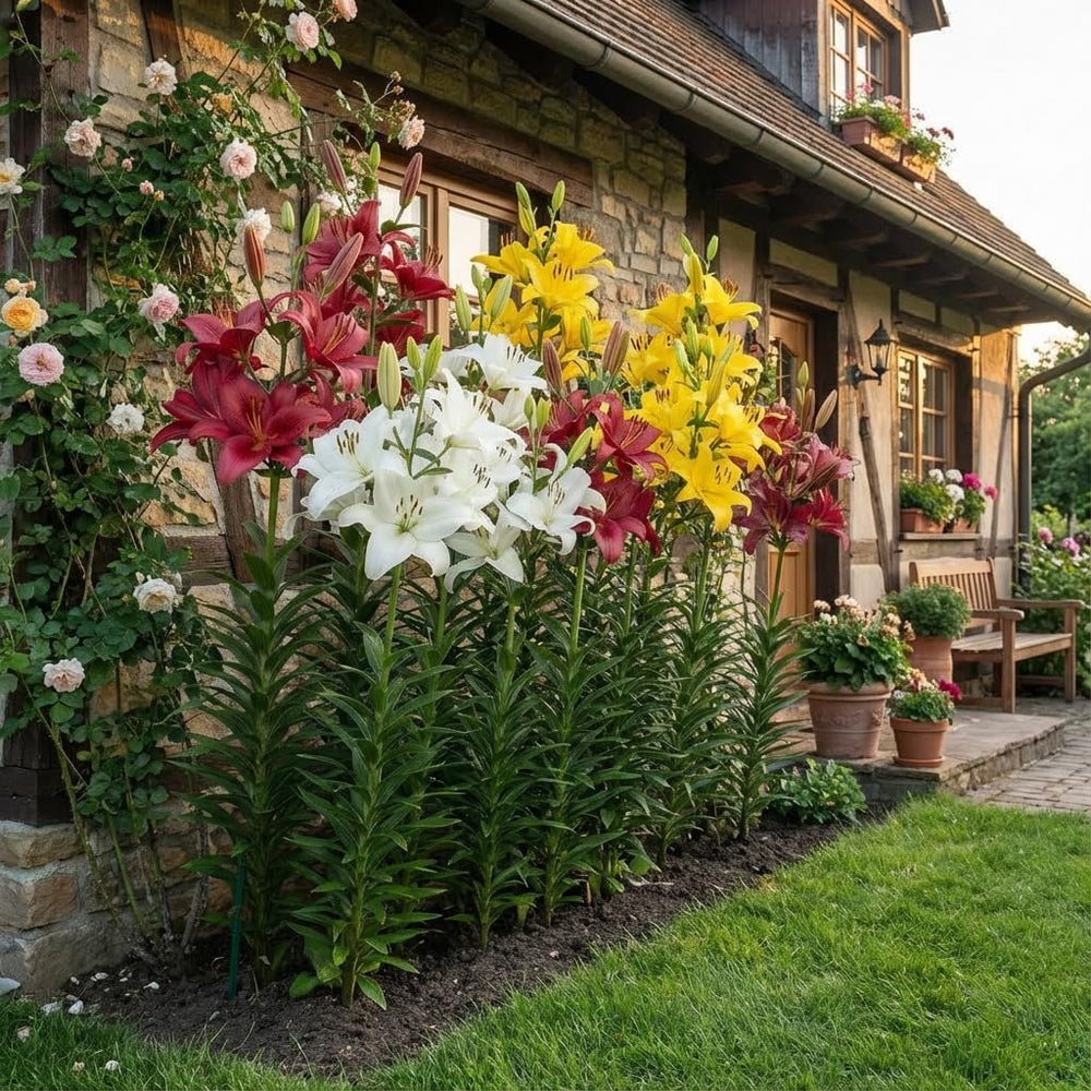 Colecția de bulbi de crini gigantici (15 bulbi de flori), 5 soiuri parfumate, 5 din fiecare culoare, amestec peren rezistent din Olanda pentru grădină (bulbi mari, fără semințe)