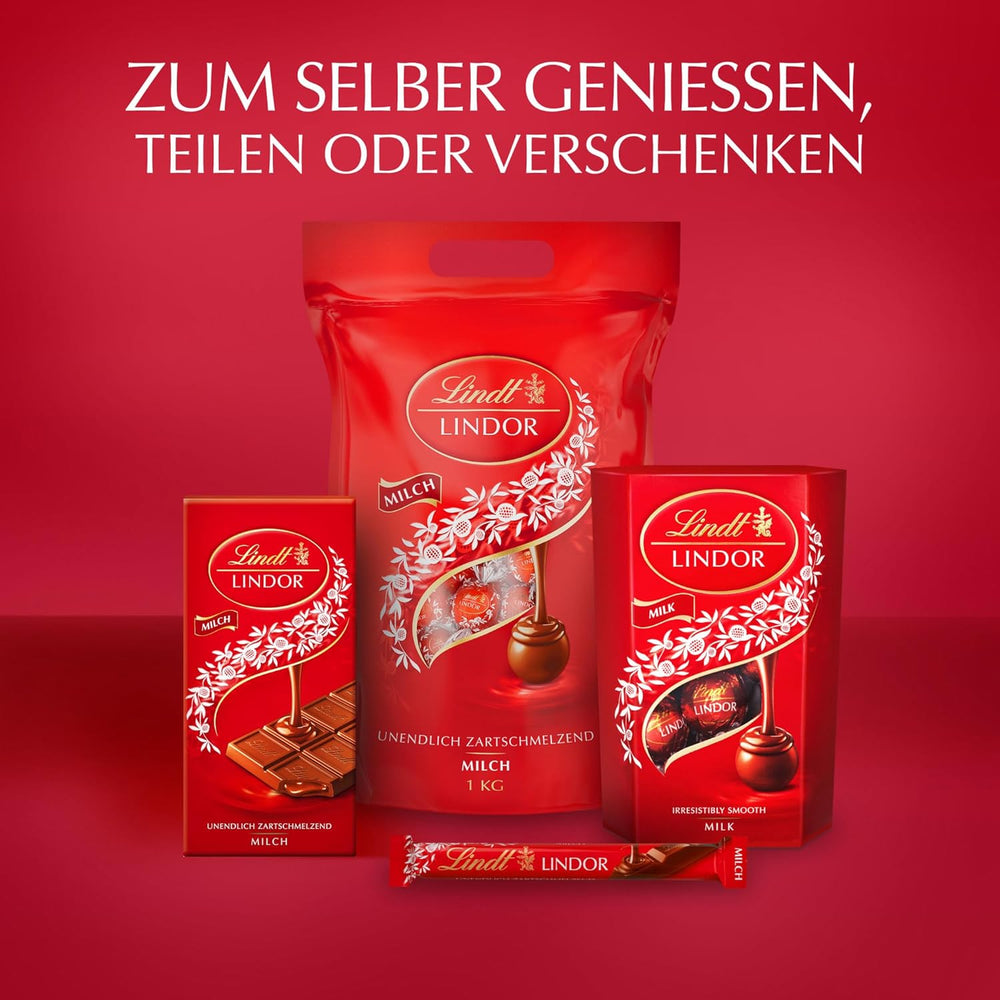Ciocolată Lindt | Cornet de ciocolată cu lapte LINDOR | 500g | 38 de bile de ciocolată cu lapte cu umplutură care se topește în gură | Cadou de ciocolată