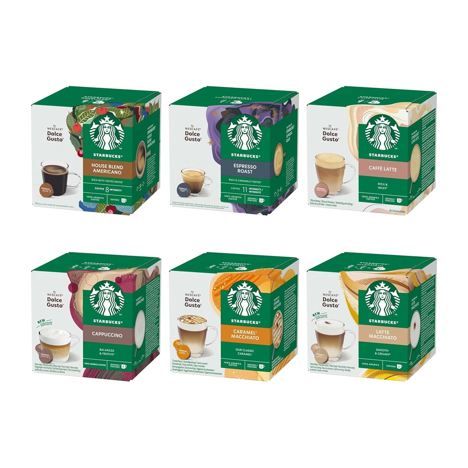 STARBUCKS Probierset, Mixed Cup Variety Pack by Nescafé Dolce Gusto Kaffeekapseln 6 x 12 (72 Kapseln) - Exklusiv bei Amazon