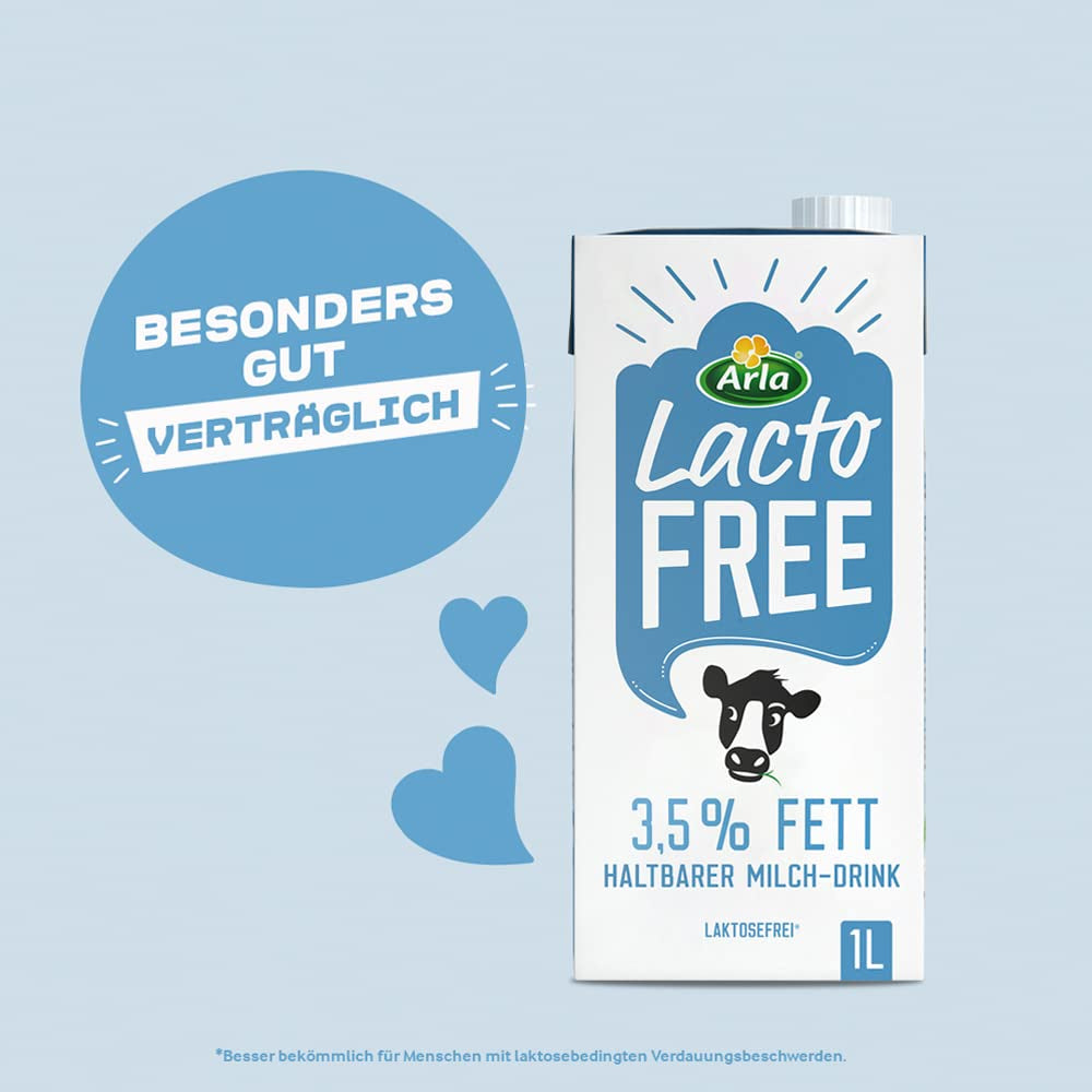 Arla LactoFREE Laktosefreie Haltbare Milch 3,5% Fett | 10 x 1L | echter Milchgeschmack, weniger süß | reich an Calcium und Vitamin B12