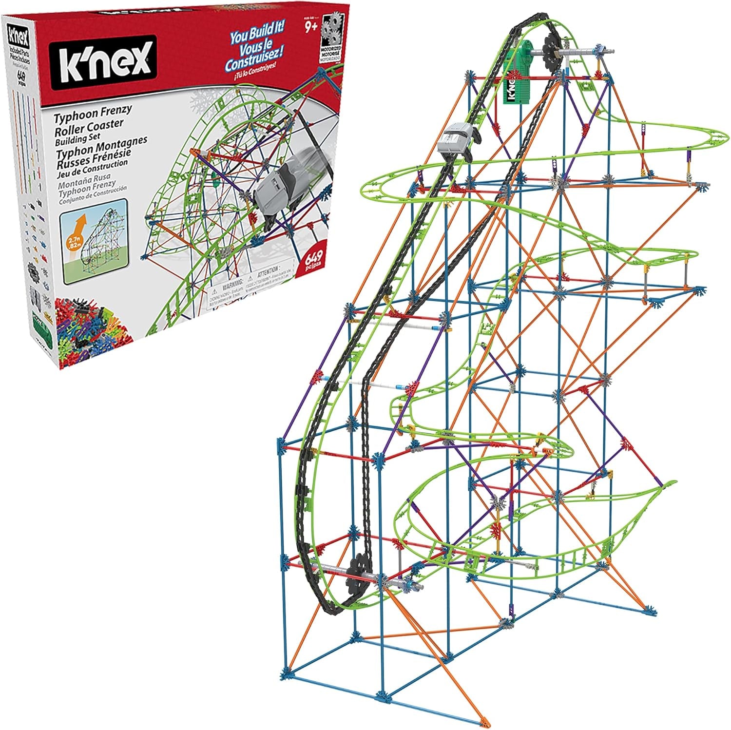 K'NEX 51438 Typhoon Frenzy Roller Coaster, 2-in-1 Model Colourful Construction Set for Boys and Girls, 19 Foot Toy, 640 Piece Kids Building Set for Children Aged 9 Years +