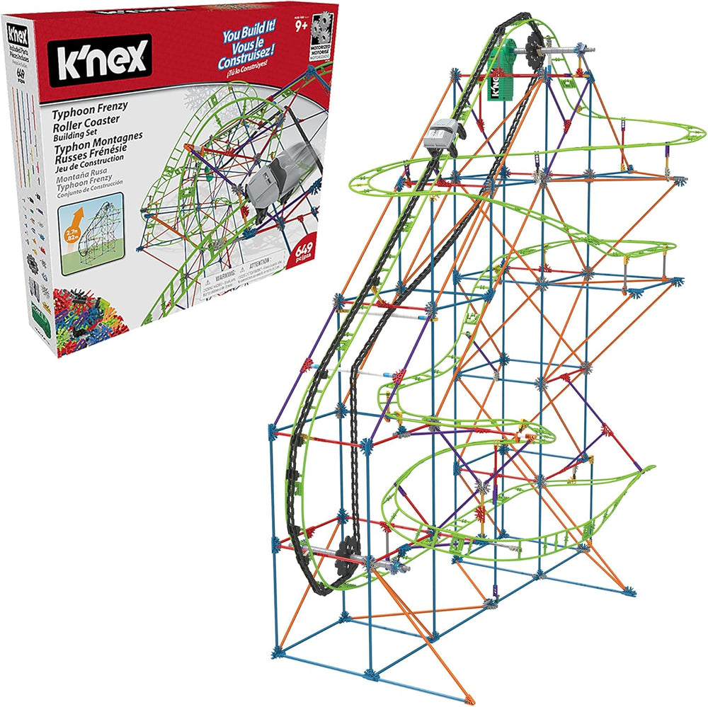 K'NEX 51438 Typhoon Frenzy Roller Coaster, 2-in-1 Model Colourful Construction Set for Boys and Girls, 19 Foot Toy, 640 Piece Kids Building Set for Children Aged 9 Years +