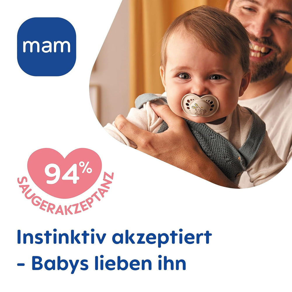 Suzete MAM Original Day & Night Matt | 6-16 luni | Set suzetă | Acceptare 94% | Ajută la prevenirea alinierii dinților nedoriți | Dezvoltate împreună cu dentiști | Silicon SkinSoft | Model pasăre/bufniță | Pachet de 4