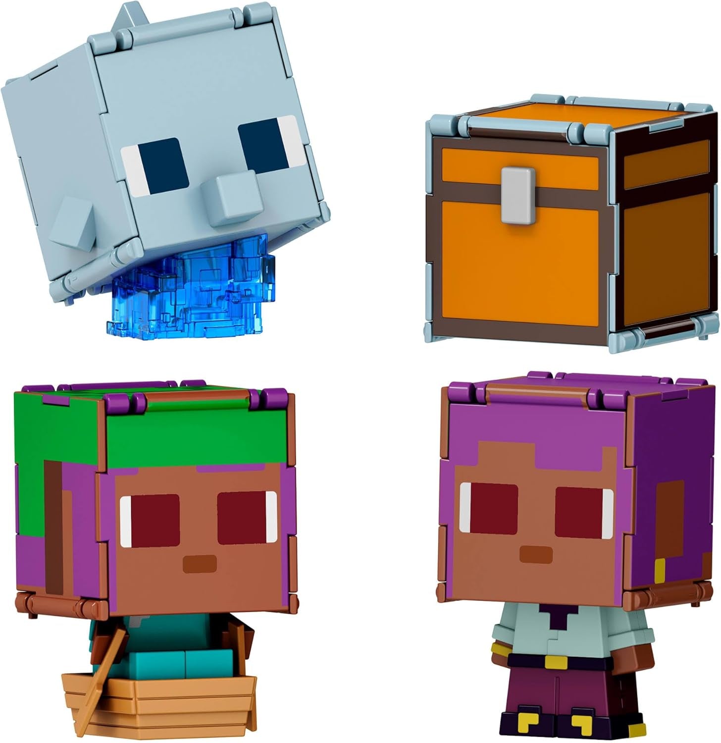Mattel Minecraft Flippin' Figs Oaie și pui 2-Pack cu figuri de joacă 2-in-1, capete mari și design Pixel HXK17 Action figures Naty Shop Iedera și delfinul