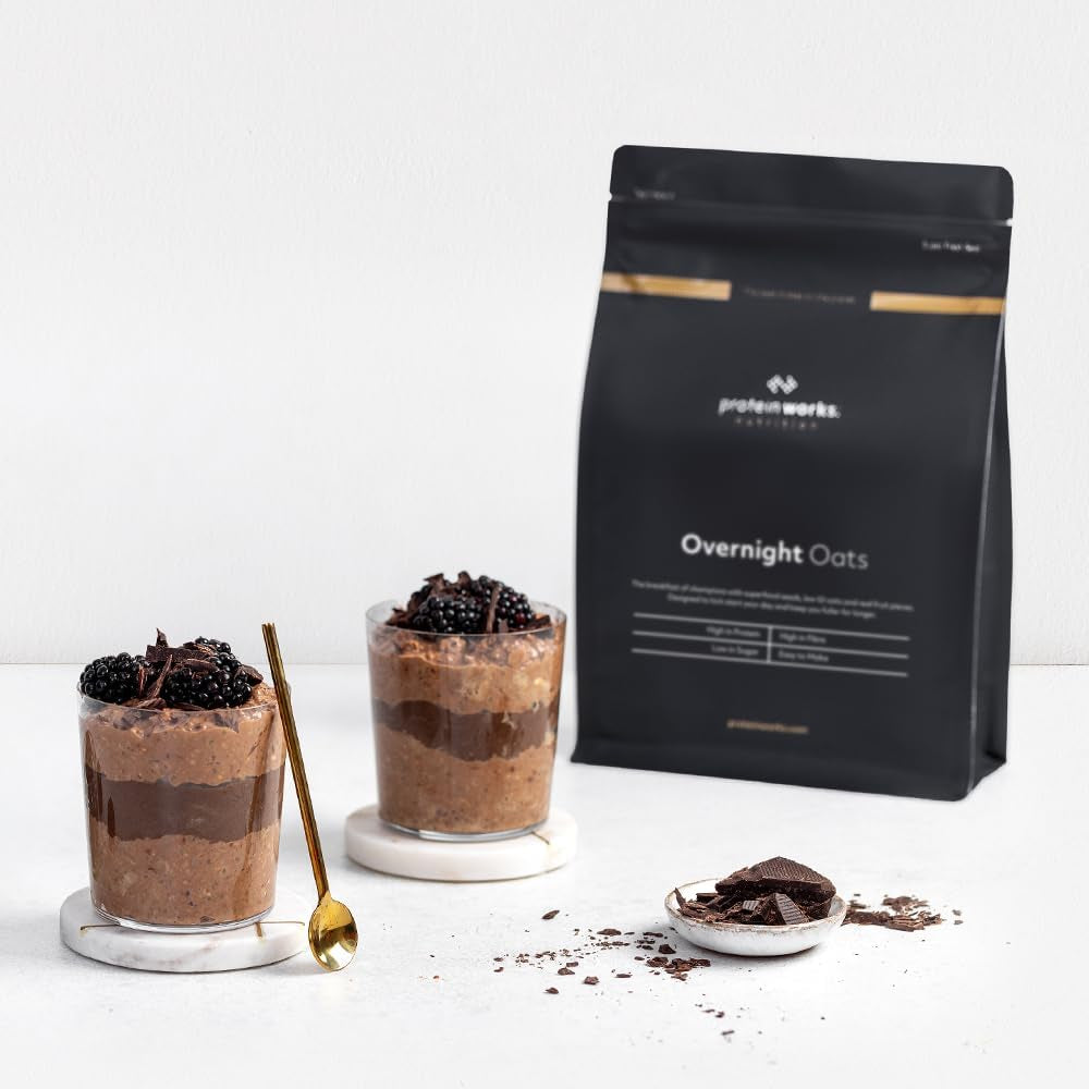 Fulgi de ovăz peste noapte cu proteine | Ciocolată neagră și zmeură | Mic dejun bogat în proteine | Gustare cu conținut scăzut de zahăr | Fulgi de ovăz cu IG scăzut | 500g