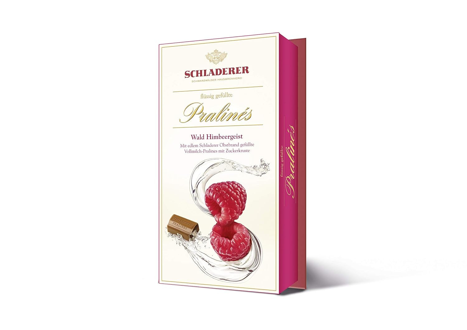 Praline RCP Schladerer cu spirt de zmeură, ciocolată cu lapte, cu crustă de zahăr, umplutură lichidă, conține alcool, cadou minunat, 2 x 127 g