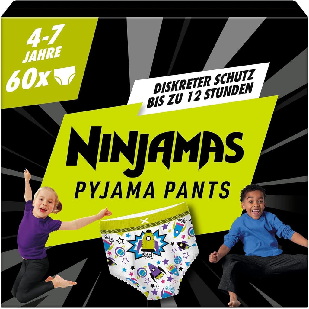 Pantaloni de pijama Ninjamas Hearts, 60 pantaloni de noapte absorbanți, 7 ani, 17Kg-30Kg Mama si Copilul Naty Shop 4-7 ani (60 de bucăți) Băieți, 4-7 ani