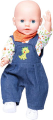Heless 2115 - Bekleidungs-Set für Puppen im Dino-Design, 3 teilig mit Latzhose, T-Shirt und Halstuch, Größe 35 - 45 cm