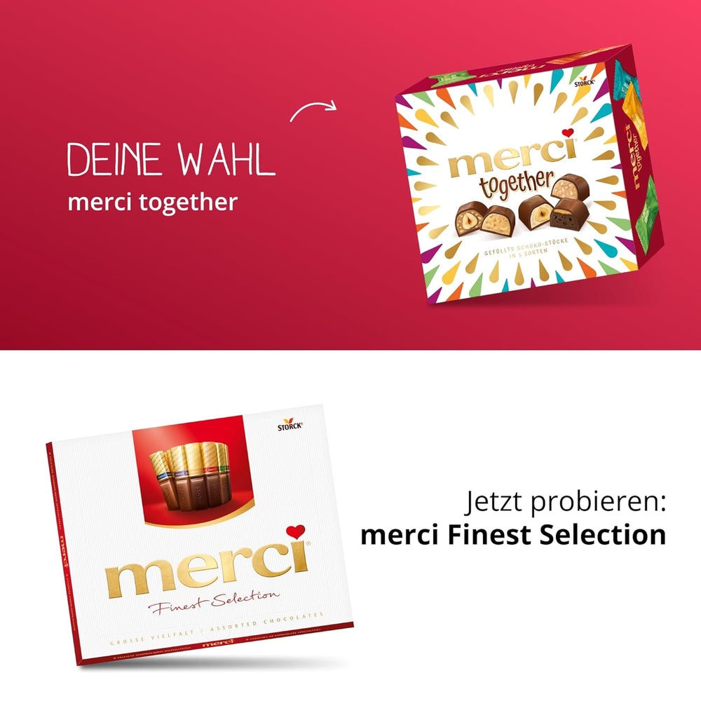 Merci Together – 1 x 175 g – Ciocolate umplute în cinci sortimente cu ciocolată fină cu lapte – Praline de ciocolată pentru a fi împărțite și oferite cadou