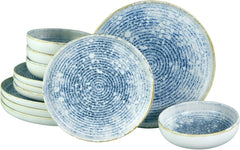 CreaTable, 21652, seria Uno Mykonos, set de veselă cu 12 piese, set de farfurii din gresie, potrivit pentru mașina de spălat vase și cuptorul cu microunde, fabricat în Portugalia